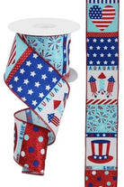2.5" Patriotic Block Ribbon: White (10 Yards) - Michelle's aDOORable Creations - Wired Edge Ribbon