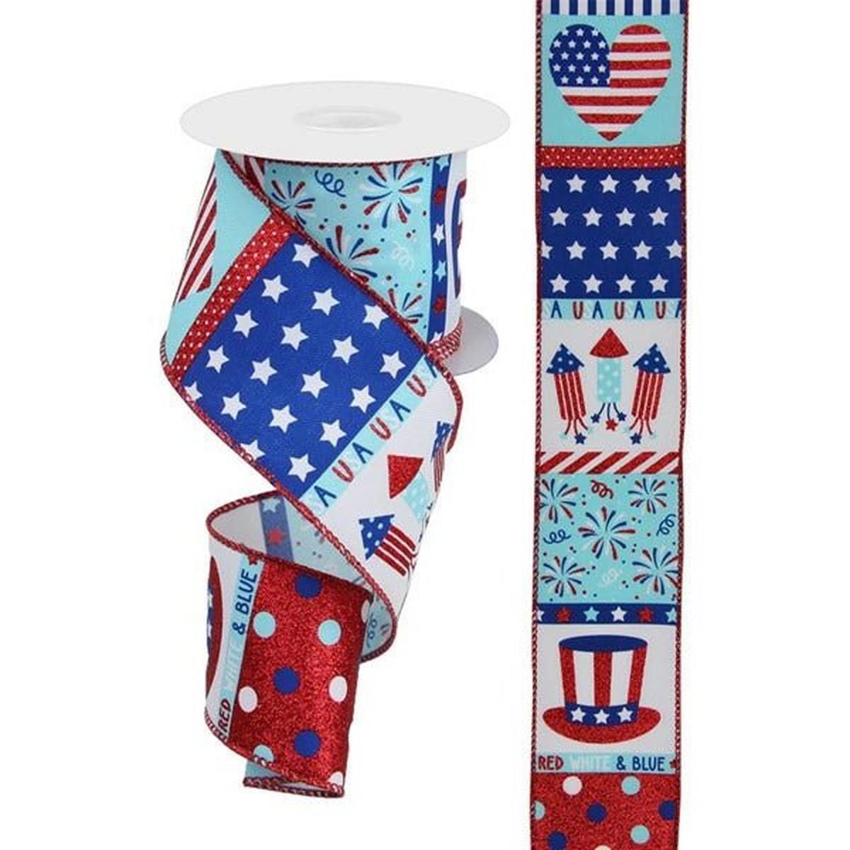 Shop For 2.5" Patriotic Block Ribbon: White (10 Yards) at Michelle's aDOORable Creations