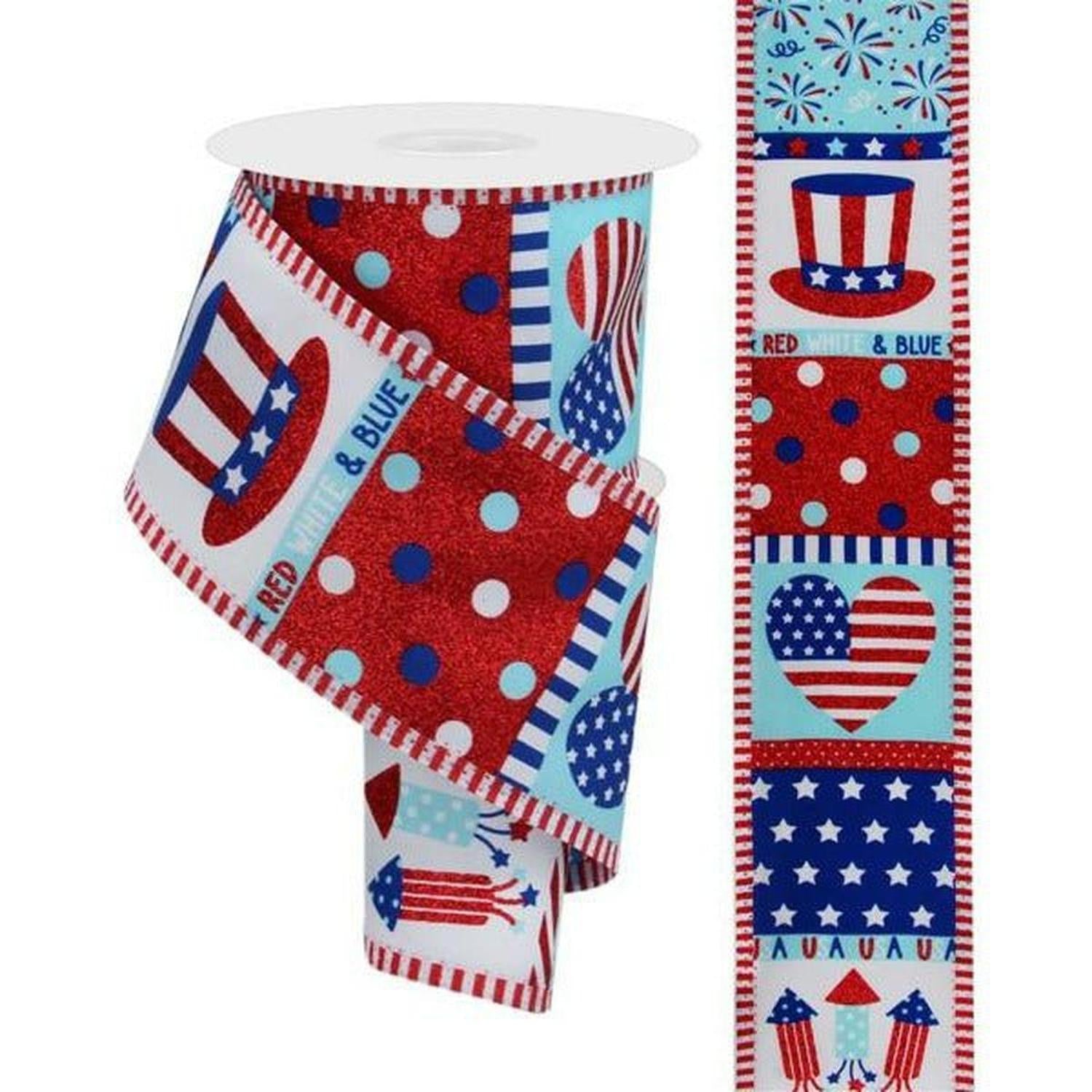 2.5" Patriotic Block Thin Stripe Ribbon: White (10 Yards)