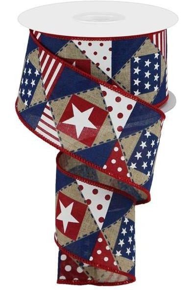 Shop For 2.5" Patriotic Patchwork Royal Ribbon: Natural (10 Yards) at Michelle's aDOORable Creations