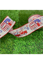 2.5" Patriotic Truck Camper Ribbon: Natural (10 Yards) - Michelle's aDOORable Creations - Wired Edge Ribbon
