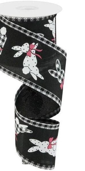 2.5" Pattern Bunnies on Royal Gingham Ribbon: Black (10 Yards) - Michelle's aDOORable Creations - Wired Edge Ribbon