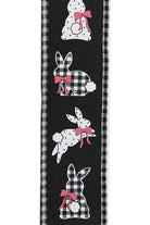 2.5" Pattern Bunnies on Royal Gingham Ribbon: Black (10 Yards) - Michelle's aDOORable Creations - Wired Edge Ribbon