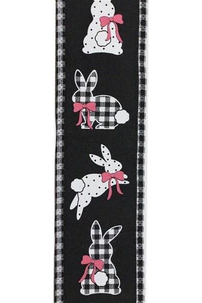 Shop For 2.5" Pattern Bunnies on Royal Gingham Ribbon: Black (10 Yards) at Michelle's aDOORable Creations