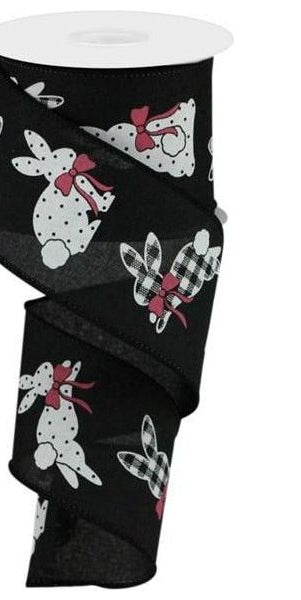 2.5" Pattern Bunnies on Royal Ribbon: Black (10 Yards) - Michelle's aDOORable Creations - Wired Edge Ribbon