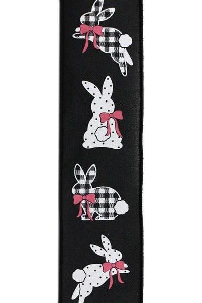 2.5" Pattern Bunnies on Royal Ribbon: Black (10 Yards) - Michelle's aDOORable Creations - Wired Edge Ribbon