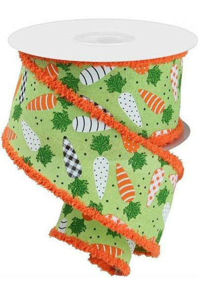 2.5" Pattern Carrots Drift Edge Ribbon: Bright Green (10 Yards) - Michelle's aDOORable Creations - Wired Edge Ribbon