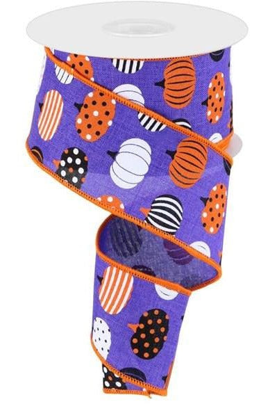 2.5" Pattern Pumpkins Ribbon: Purple (10 Yards) - Michelle's aDOORable Creations - Wired Edge Ribbon