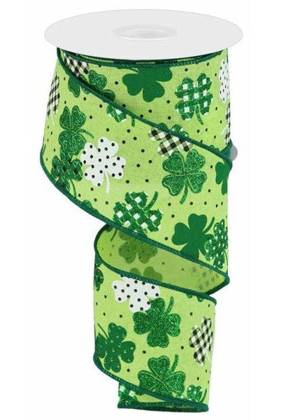 2.5" Pattern Shamrock Ribbon: Bright Green (10 Yards) - Michelle's aDOORable Creations - Wired Edge Ribbon