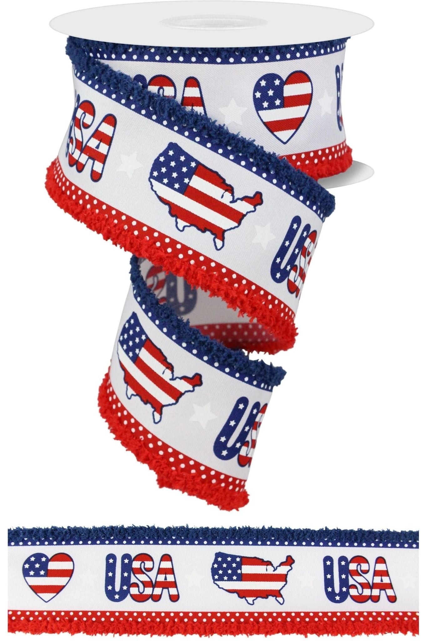 2.5" Pattern USA Drift Ribbon: Red, White, Blue (10 Yards) - Michelle's aDOORable Creations - Wired Edge Ribbon