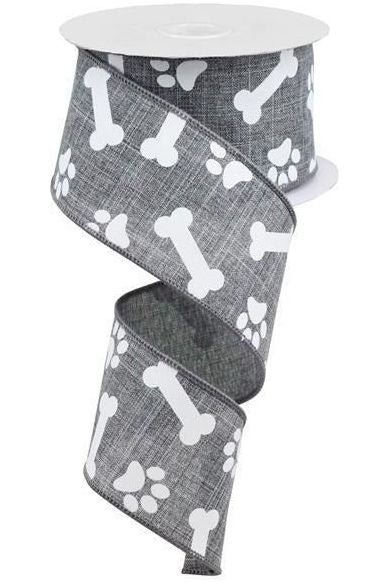 2.5" Paw Print Royal Ribbon: Grey (10 Yards) - Michelle's aDOORable Creations - Wired Edge Ribbon