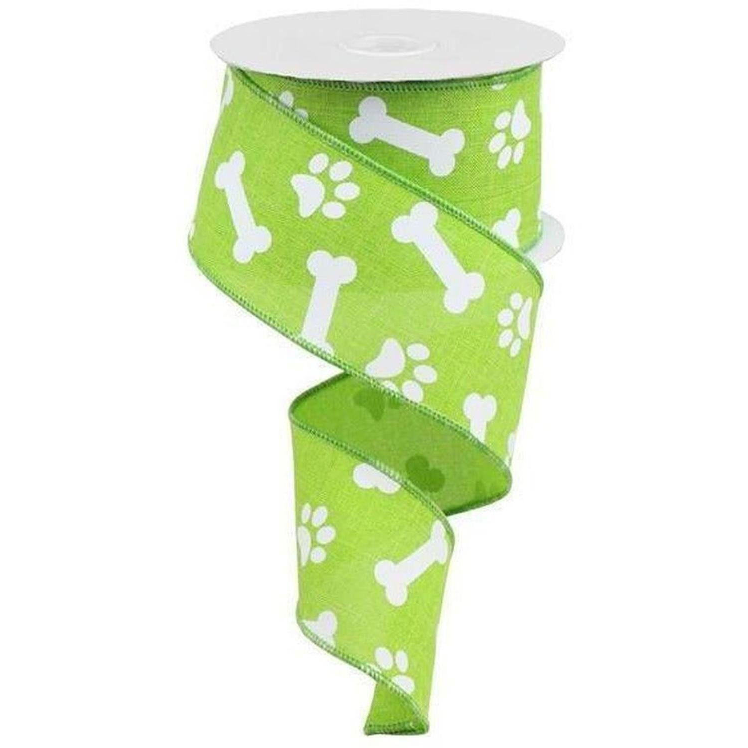 Shop For 2.5" Paw Print Royal Ribbon: Lime Green (10 Yards) at Michelle's aDOORable Creations
