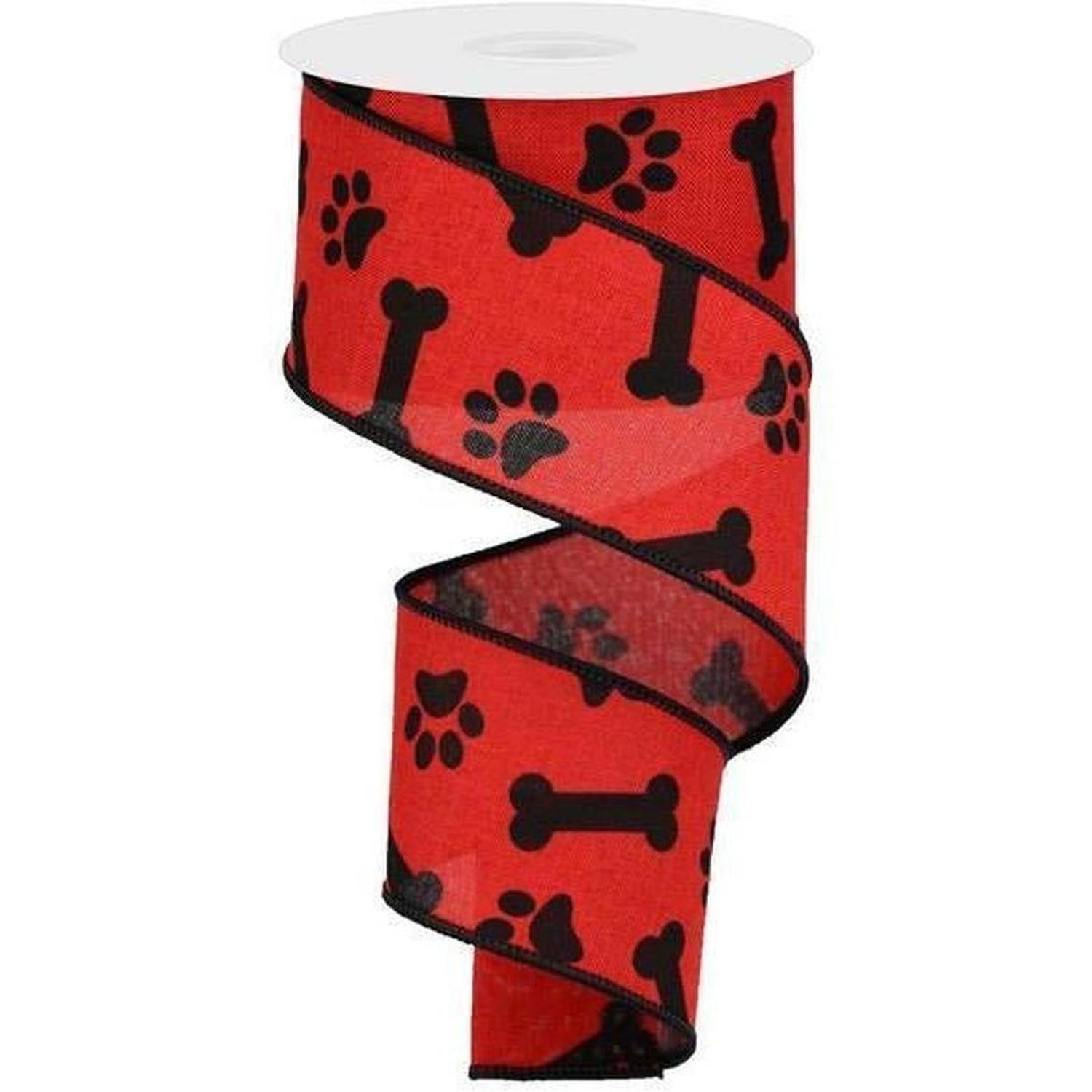 2.5" Paw Print Royal Ribbon: Red & Black (10 Yards)
