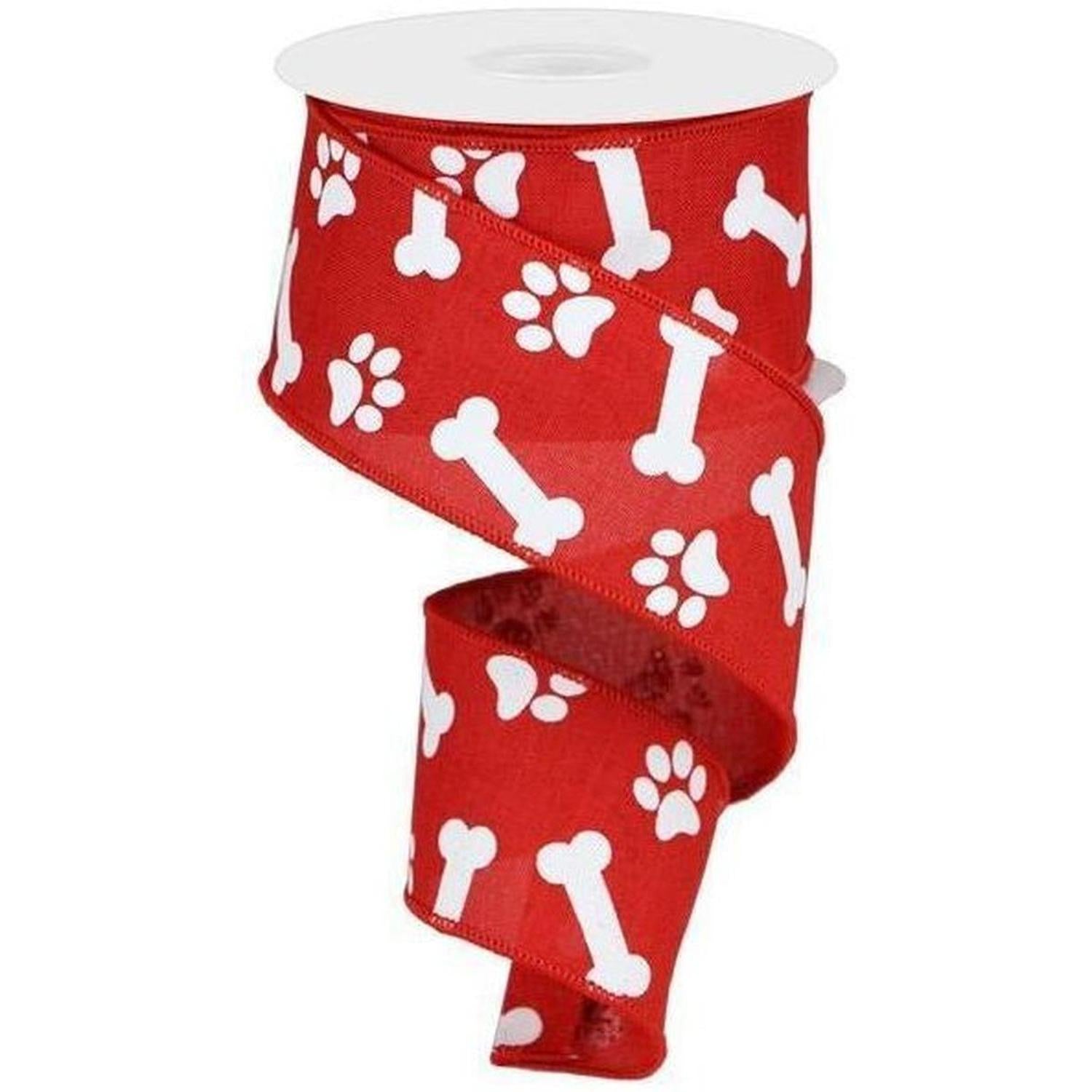 2.5" Paw Print Royal Ribbon: Red & White (10 Yards)