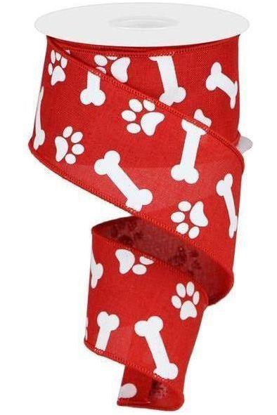 Shop For 2.5" Paw Print Royal Ribbon: Red & White (10 Yards) at Michelle's aDOORable Creations