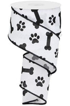 2.5" Paw Print Royal Ribbon: White (10 Yards) - Michelle's aDOORable Creations - Wired Edge Ribbon