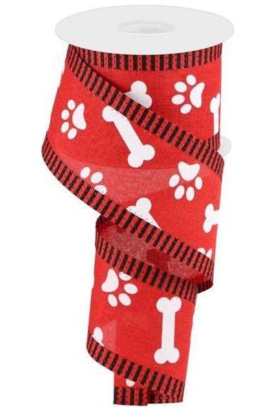 Shop For 2.5" Paw Print Thin Stripe Ribbon: Red & White (10 Yards) at Michelle's aDOORable Creations