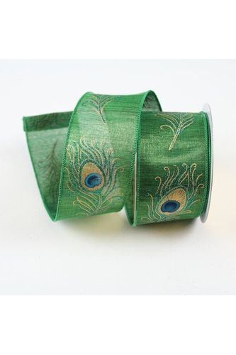 2.5" Peacock Feathers Ribbon: Emerald Green (10 Yards) - Michelle's aDOORable Creations - Wired Edge Ribbon