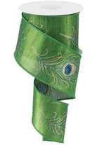 2.5" Peacock Feathers Ribbon: Emerald Green (10 Yards) - Michelle's aDOORable Creations - Wired Edge Ribbon