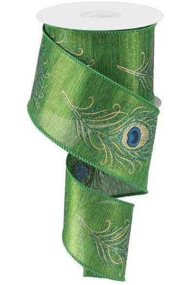 Shop For 2.5" Peacock Feathers Ribbon: Emerald Green (10 Yards) RP238-55