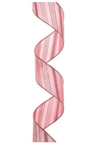 2.5" Peppermint Stripe Ribbon: Pink/White (10 Yards) - Michelle's aDOORable Creations - Wired Edge Ribbon