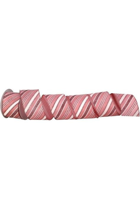 2.5" Peppermint Stripe Ribbon: Pink/White (10 Yards) - Michelle's aDOORable Creations - Wired Edge Ribbon