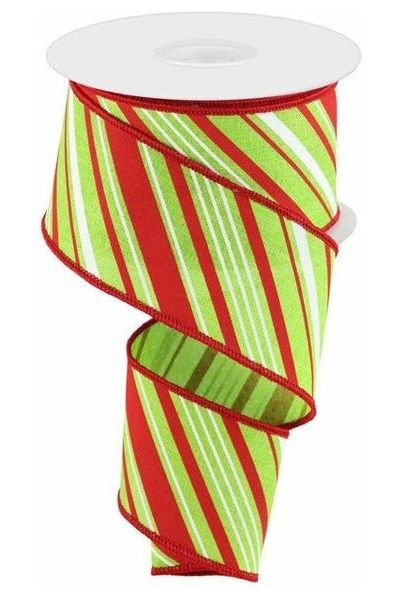 2.5" Peppermint Stripes Ribbon: Lime Green (10 Yards) - Michelle's aDOORable Creations - Wired Edge Ribbon