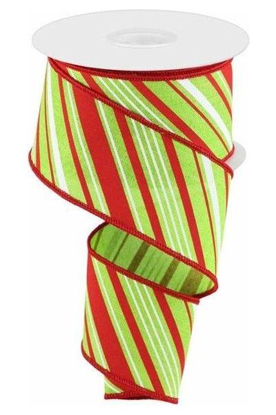 2.5" Peppermint Stripes Ribbon: Lime Green (10 Yards) - Michelle's aDOORable Creations - Wired Edge Ribbon