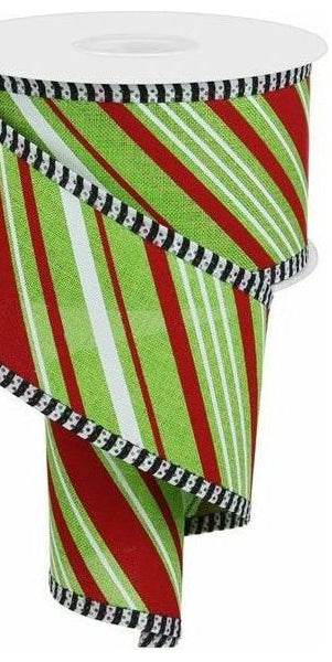 2.5" Peppermint Thin Stripe Ribbon: Lime Green (10 Yards) - Michelle's aDOORable Creations - Wired Edge Ribbon