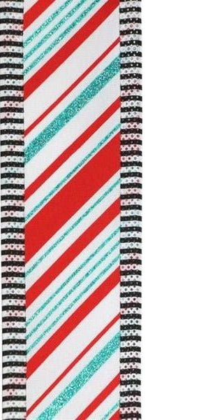 2.5" Peppermint Thin Stripe Ribbon: White (10 Yards) - Michelle's aDOORable Creations - Wired Edge Ribbon