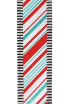 2.5" Peppermint Thin Stripe Ribbon: White (10 Yards) - Michelle's aDOORable Creations - Wired Edge Ribbon