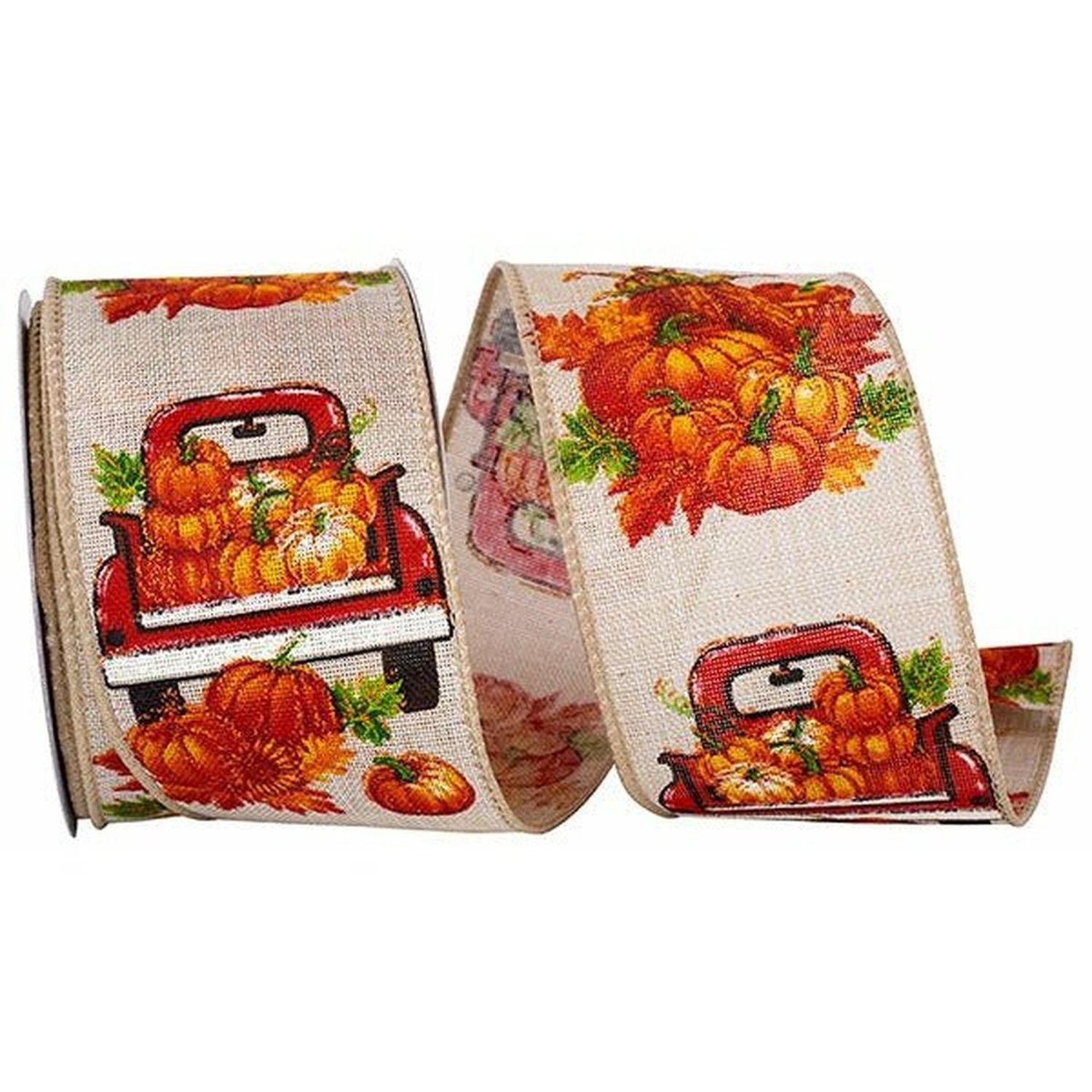 2.5" Pickup Truck Pumpkin Ribbon: Natural (10 Yards)