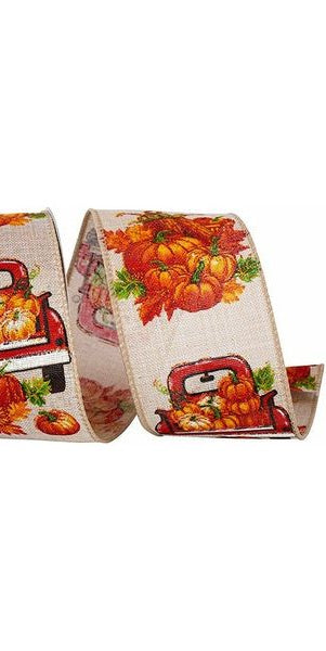 2.5" Pickup Truck Pumpkin Ribbon: Natural (10 Yards) - Michelle's aDOORable Creations - Wired Edge Ribbon
