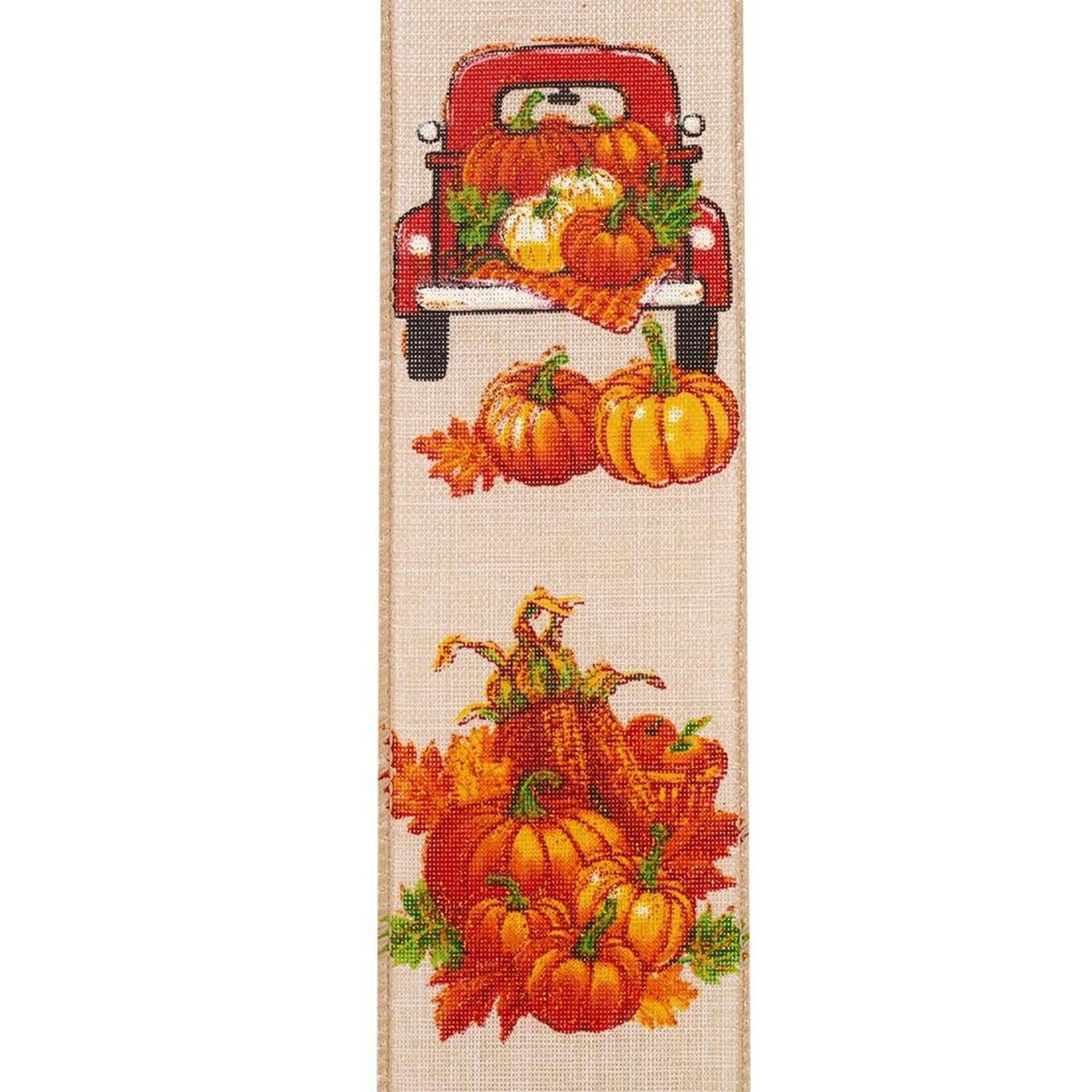 2.5" Pickup Truck Pumpkin Ribbon: Natural (10 Yards)