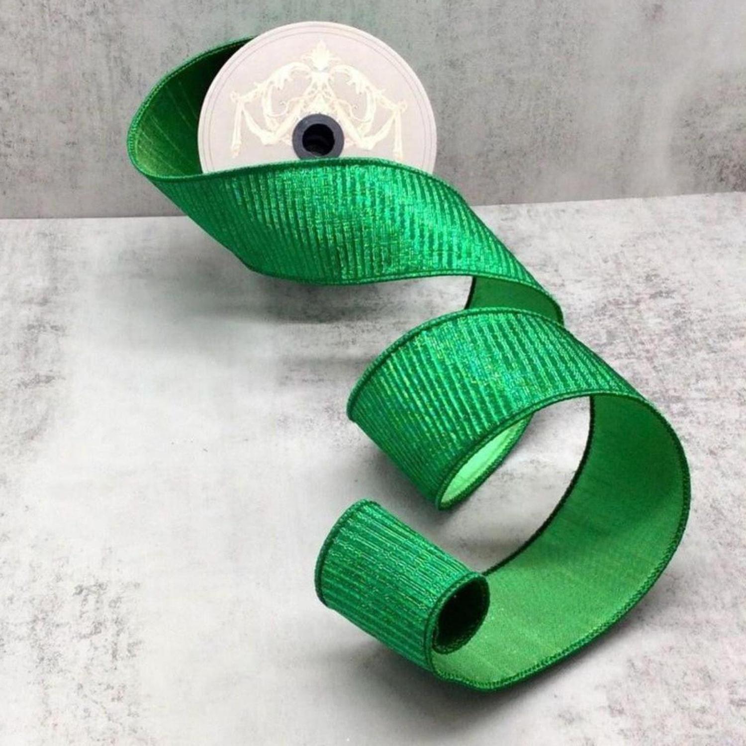 2.5" Pleated Lame Ribbon: Green (10 Yards)