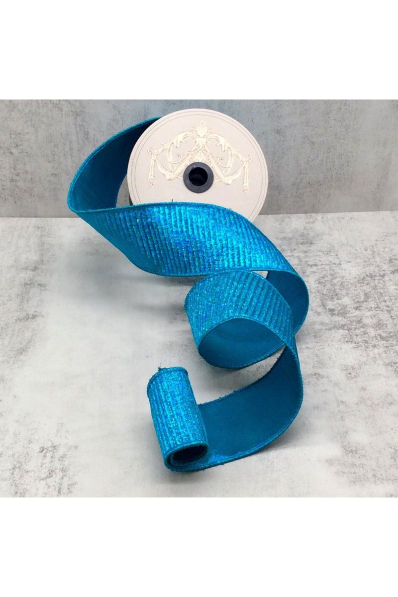 2.5" Pleated Lame Ribbon: Turquoise (10 Yards) - Michelle's aDOORable Creations - Wired Edge Ribbon