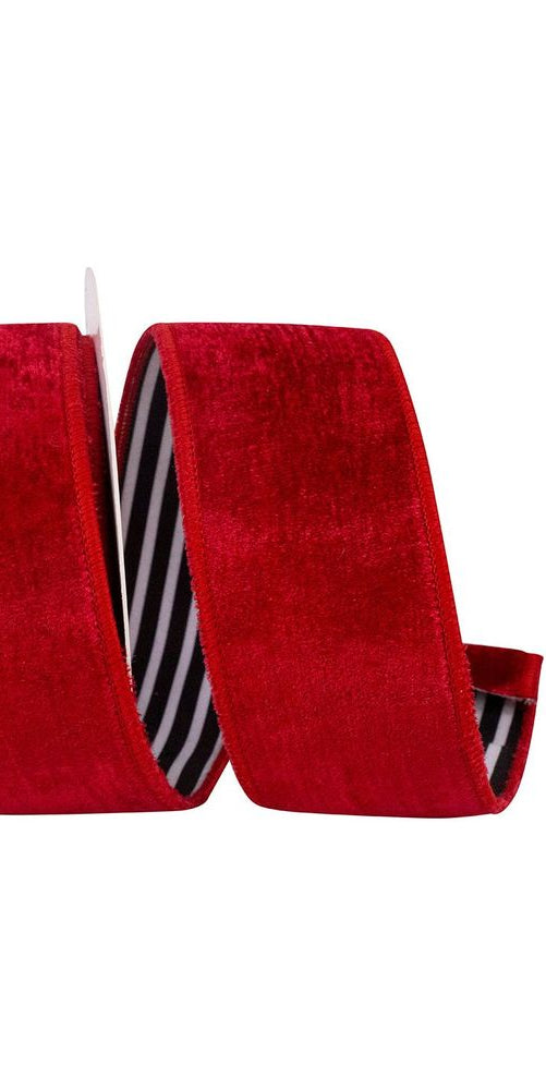 2.5" Plush Velvet Striped Back Ribbon: Red (5 Yards) - Michelle's aDOORable Creations - Wired Edge Ribbon