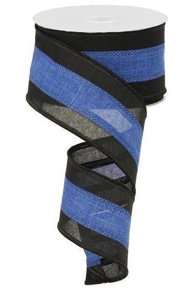 2.5" Police Support Ribbon: Black & Blue (10 Yards) - Michelle's aDOORable Creations - Wired Edge Ribbon