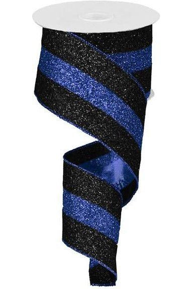2.5" Police Support Ribbon: Glitter Black & Blue (10 Yards) - Michelle's aDOORable Creations - Wired Edge Ribbon