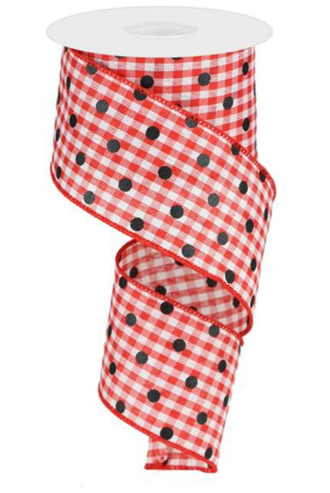 2.5" Polka Dot Gingham Check Ribbon: Red (10 Yard) - Michelle's aDOORable Creations - Wired Edge Ribbon