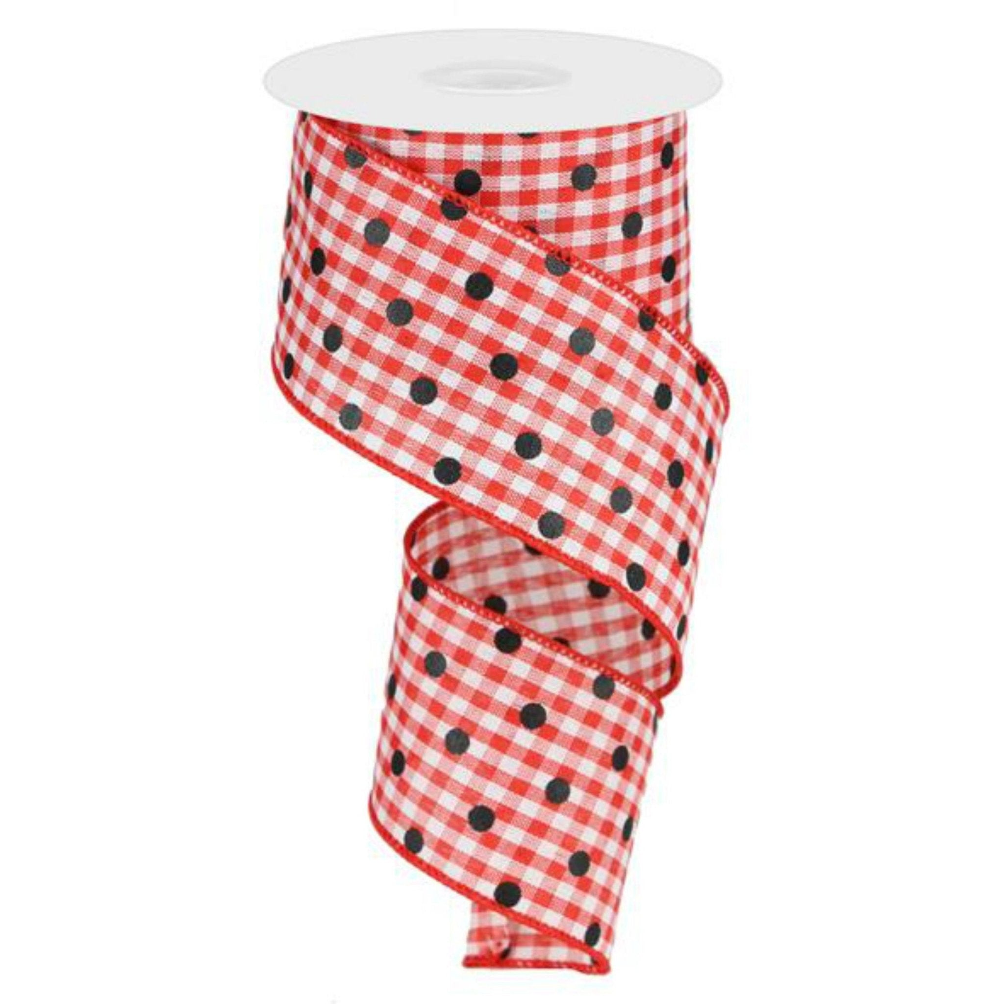 Shop For 2.5" Polka Dot Gingham Check Ribbon: Red (10 Yard) at Michelle's aDOORable Creations