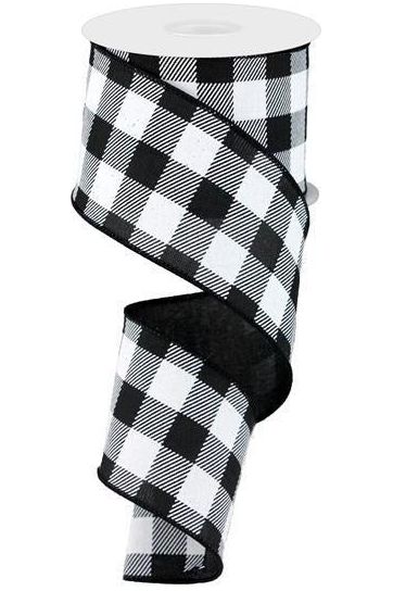 2.5" Printed Plaid Check Ribbon: Black & White (10 Yards) - Michelle's aDOORable Creations - Wired Edge Ribbon