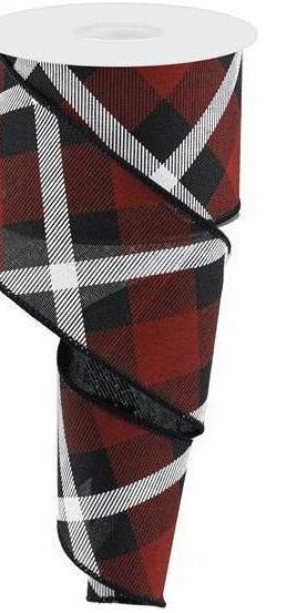 2.5" Printed Plaid Ribbon: Black, Red and White - Michelle's aDOORable Creations - Wired Edge Ribbon