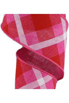 2.5" Printed Plaid Ribbon: Fuchsia, Red and White (10 Yard) - Michelle's aDOORable Creations - Wired Edge Ribbon