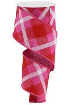 2.5" Printed Plaid Ribbon: Fuchsia, Red and White (10 Yard) - Michelle's aDOORable Creations - Wired Edge Ribbon