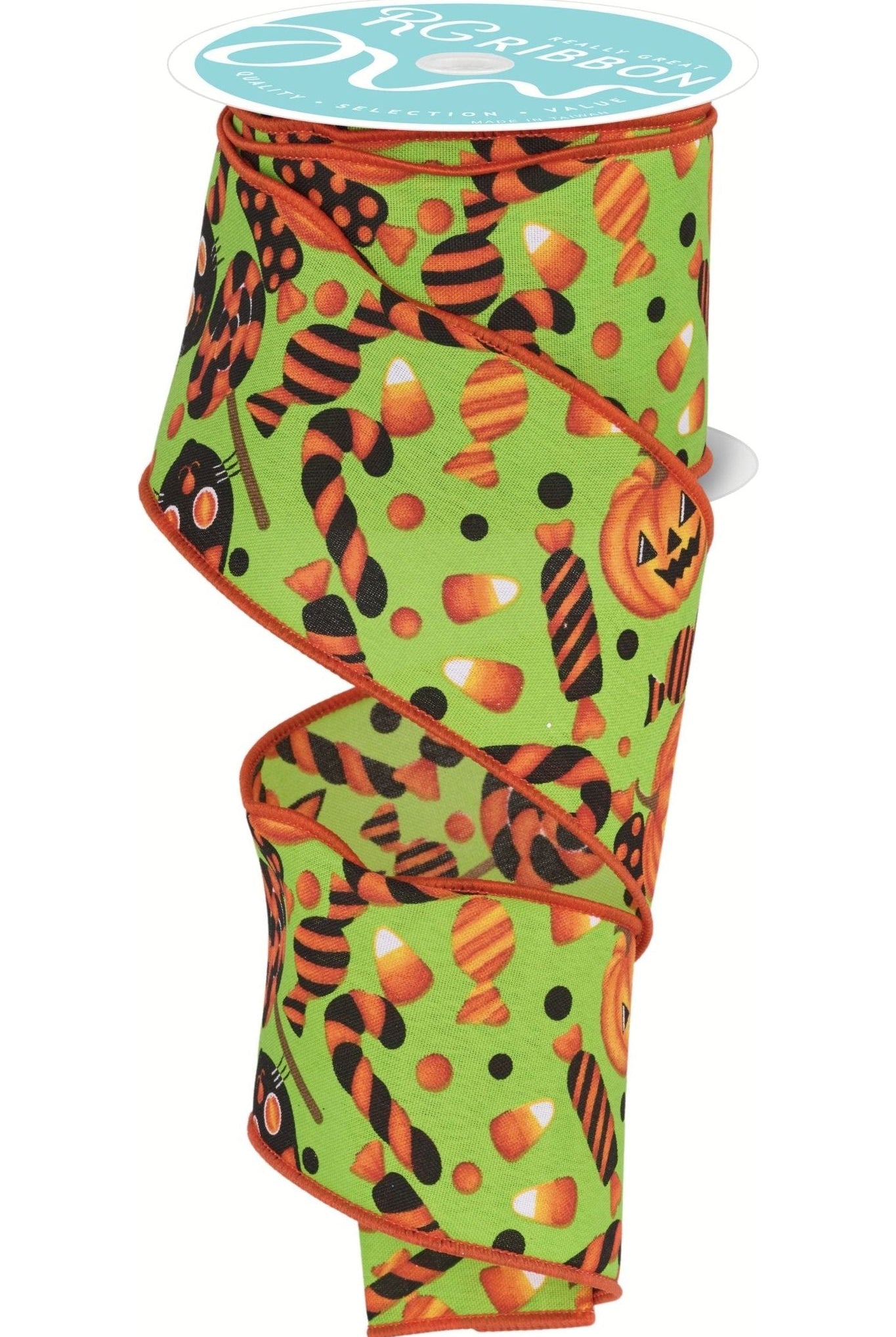 Shop For 2.5" Pumpkin Cat Candy Ribbon: Lime Green (10 Yards) RGF130933