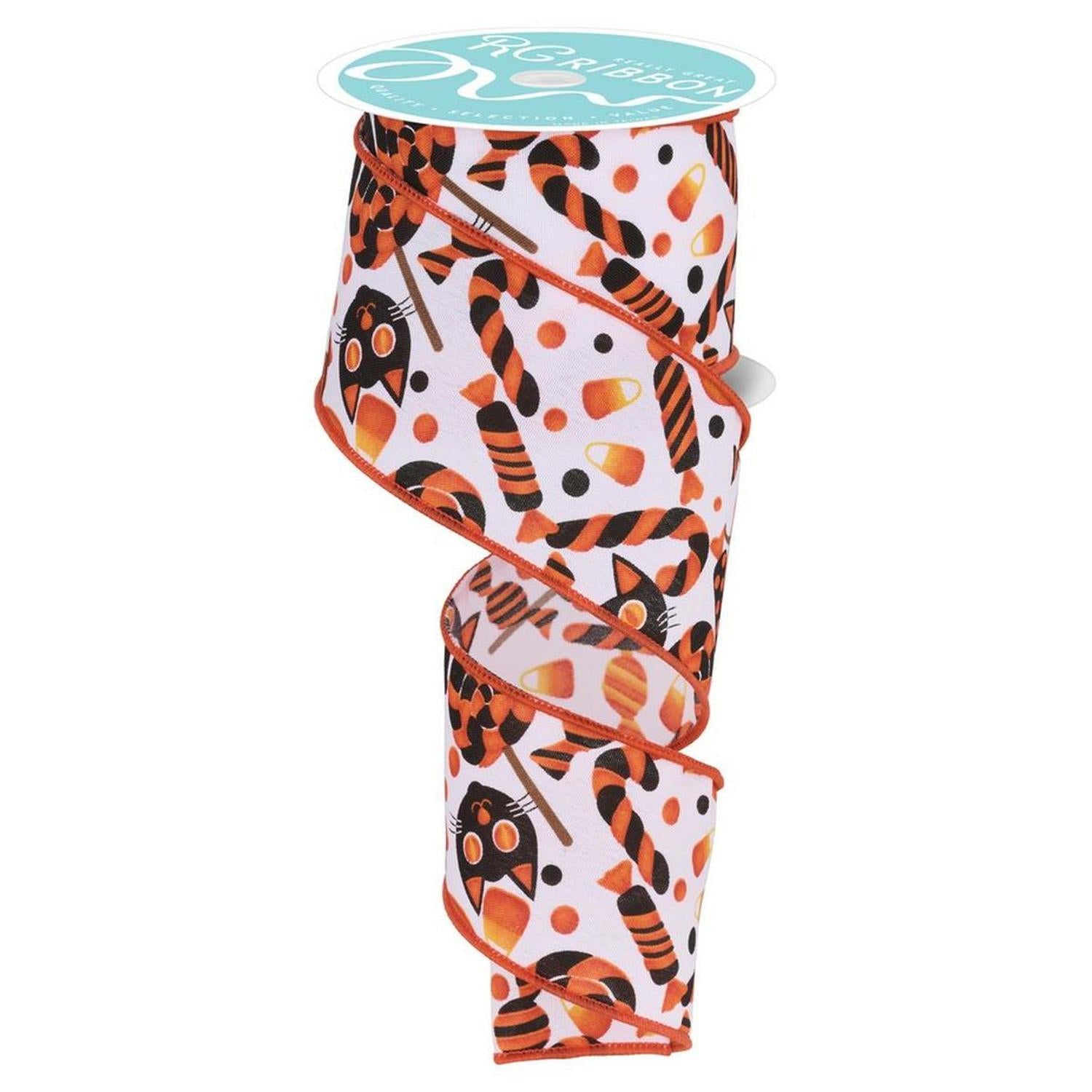 Shop For 2.5" Pumpkin Cat Candy Ribbon: White (10 Yards) at Michelle's aDOORable Creations