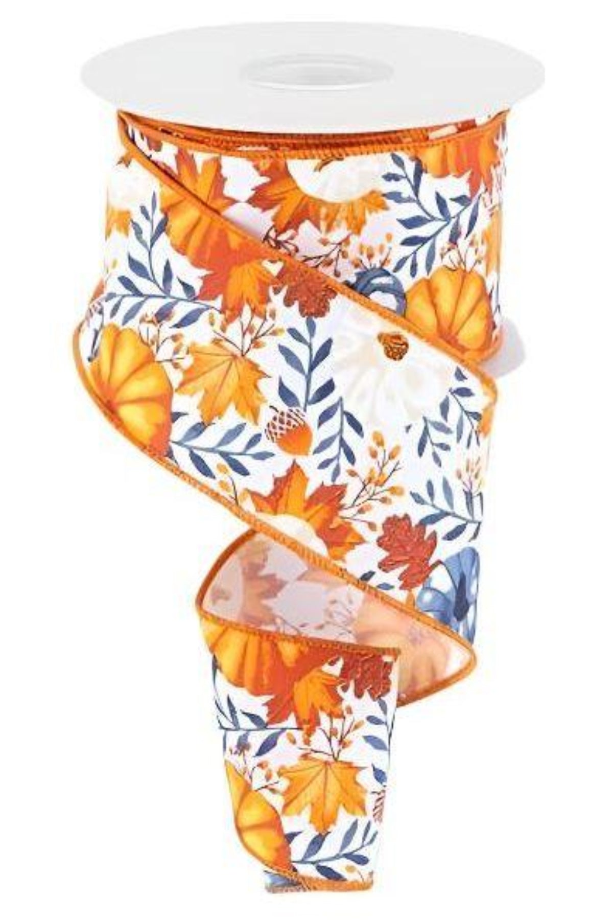 Shop For 2.5" Pumpkin Foliage Ribbon: White/Navy (10 Yards) at Michelle's aDOORable Creations