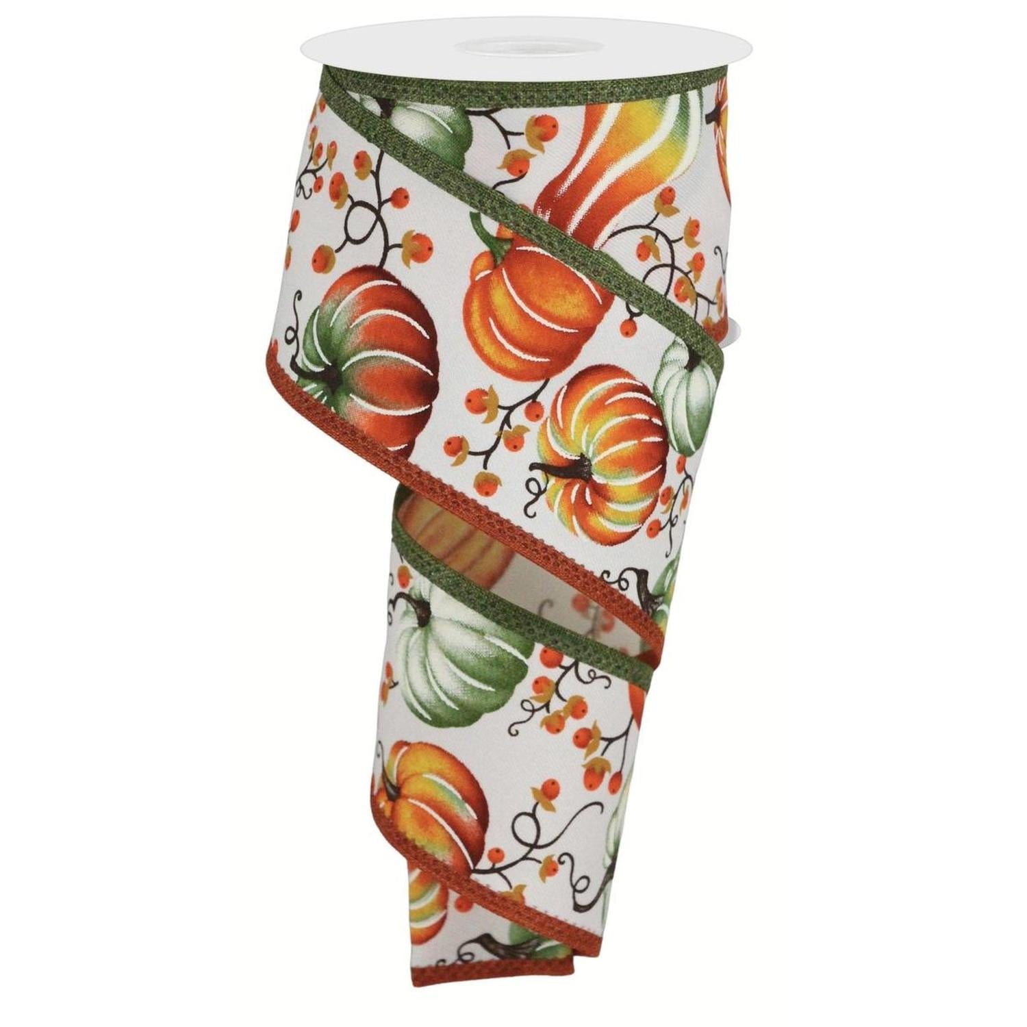 2.5" Pumpkins Bittersweet Ribbon: Moss Green (10 Yards)