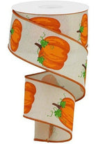 2.5" Pumpkins on Royal Ribbon: Cream (10 Yards) - Michelle's aDOORable Creations - Wired Edge Ribbon
